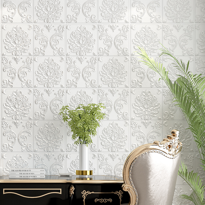 European flower wallpaper self-adhesive bedroom warm 3D three-dimensional wall stickers rough room cement wall renovation wallpaper can be scrubbed
