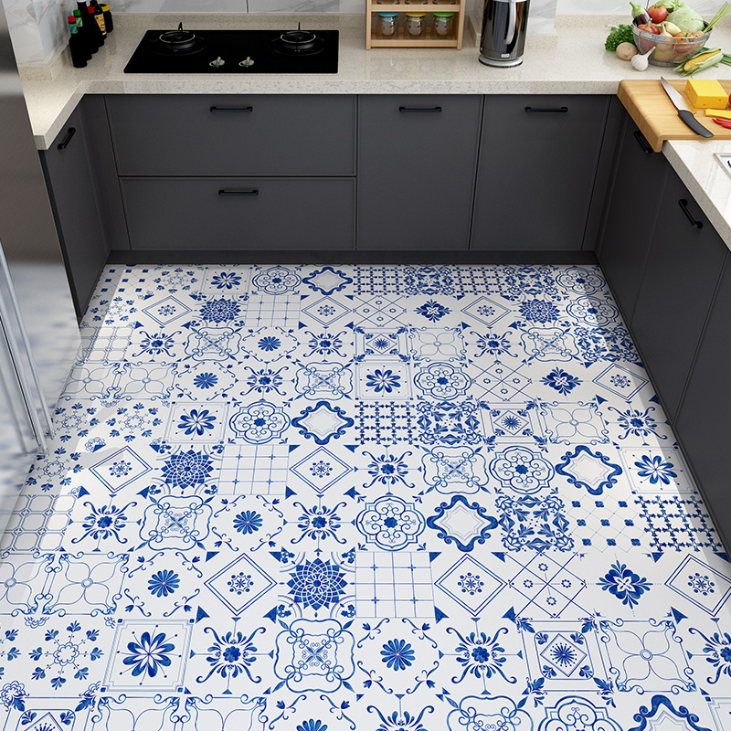 Kitchen floor stickers self-adhesive waterproof non-slip toilet bathroom powder room tile floor cover ugly refurbished floor stickers