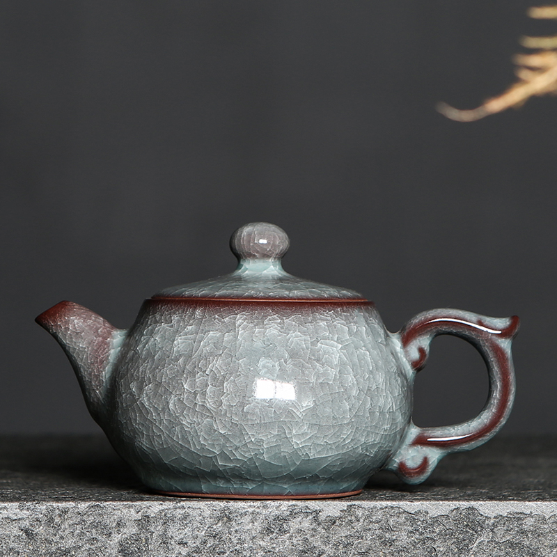 Teapot Single pot Celadon handmade Longquan Ge Kiln ice crack Kung Fu tea set Large household tea pot with filter pot