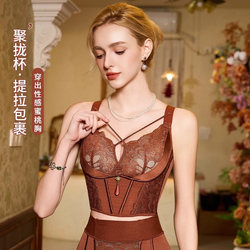 Victoria's Declaration Lace Embroidery Bra for Women with Small Busts, Push-Up, Adjustable, Side Support, Shaping Underwear Set