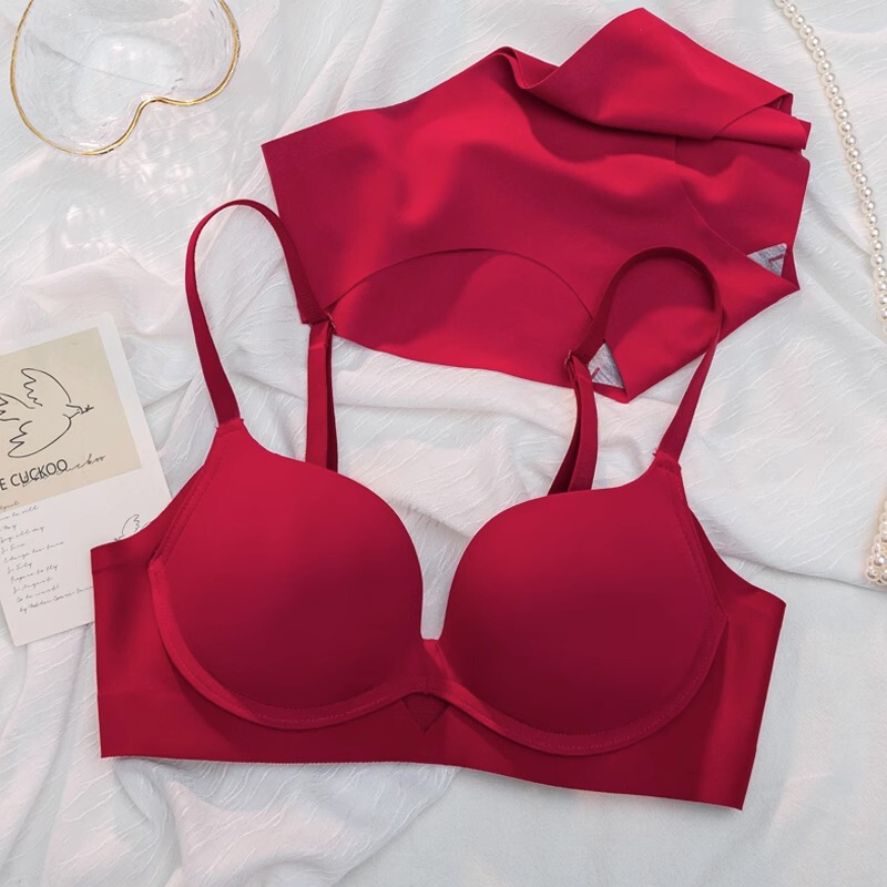 Victoria Red Lingerie for Women, Zodiac Year Bridal Wedding Bra, Large Bust Minimizing Bra Set with Double Shoulder Straps