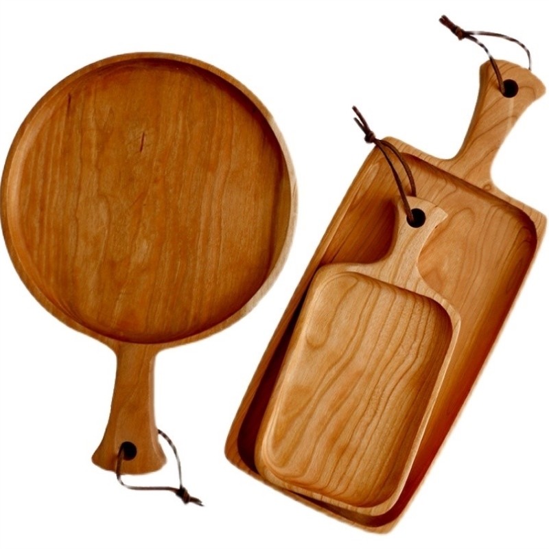 Cherry wood tray Japanese-style whole wood handle bread cutting board Baking pizza sushi board wooden plate