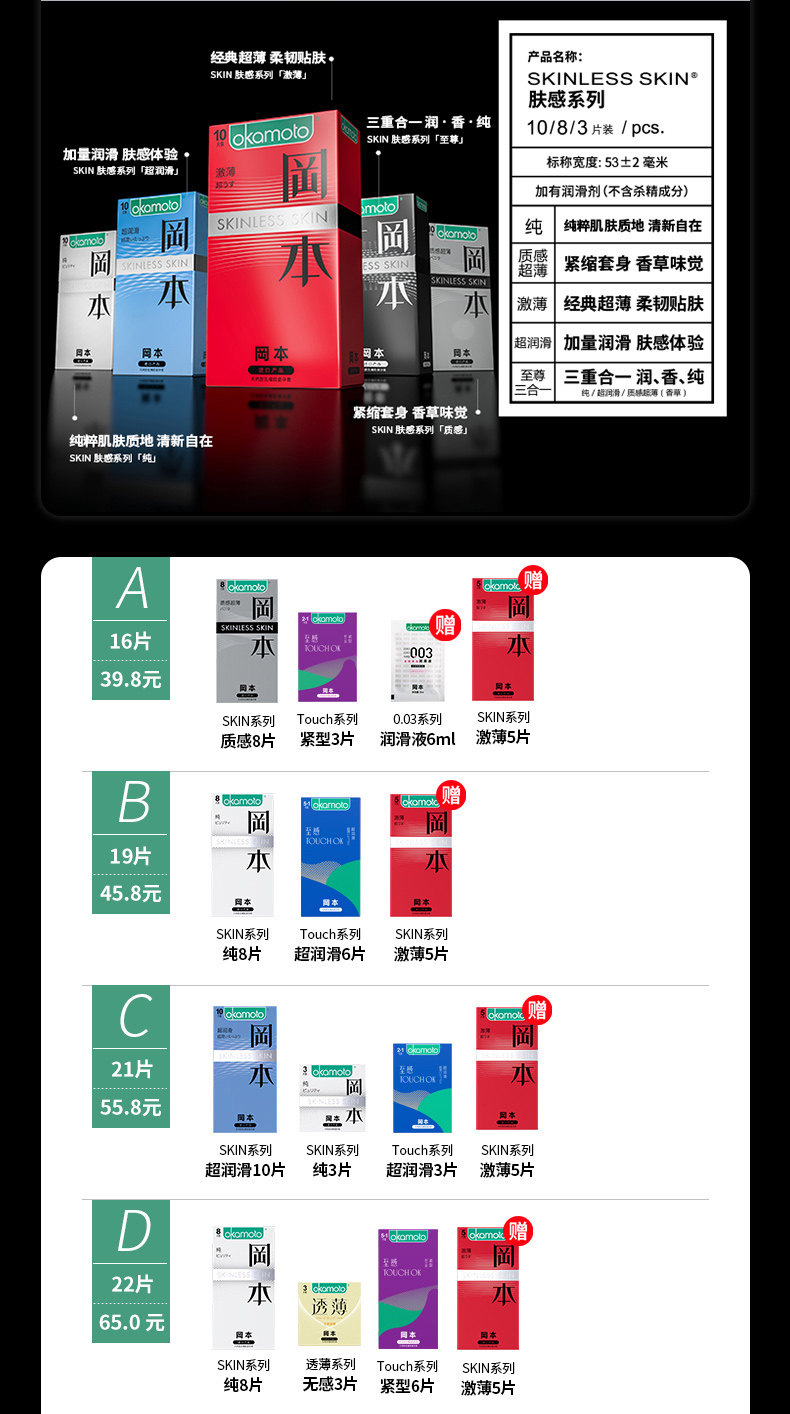 冈本 超薄紧致避孕套 16片+0.03润滑液6ml 图1