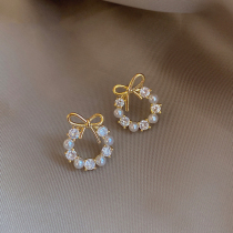 Little Qiao Jian about butterfly bow pearl earrings net red gas lily circle water drill earrings in the small crowd 925 earrings