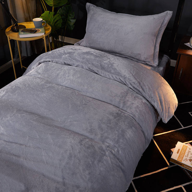 Winter plush four-piece bed set double-sided velvet plus suede thick quilt cover coral fleece flannel single three-piece