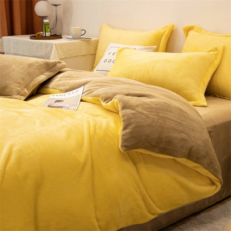 Winter coral coral coral coral four pieces double-sided suede Falei milk plus heat and plus thicket-covered bed linen three pieces