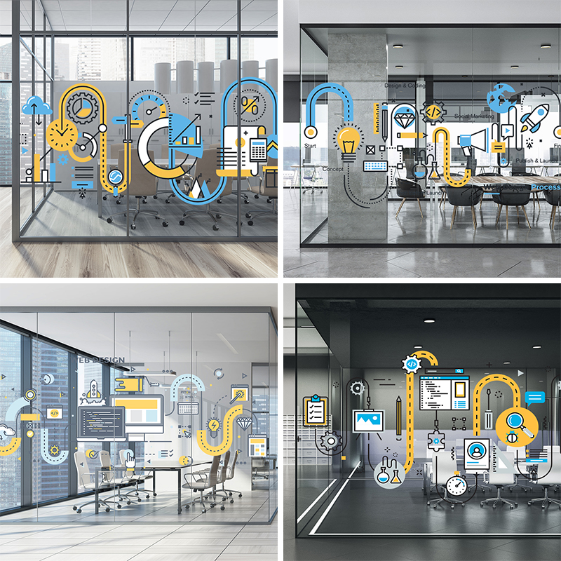 Customized creative technology machinery machine glass film office scientific research room design department transparent hollow sticker