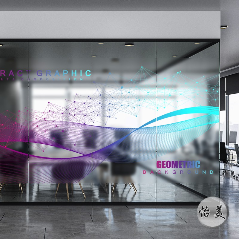 Color gradient line office electrostatic transparent glass film personality shop glass wall decoration hollow sticker
