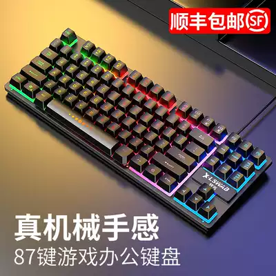 Mechanical feel keyboard e-sports game 87-key Mouse set wired laptop desktop computer external small portable mini two-piece office typing Internet cafe home backlight film cf dedicated