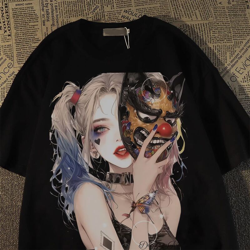 Extra Large Size 150kg European and American Style Trendy Clown Pure Cotton Short-Sleeved T-Shirt for Men and Women, New Summer Loose Half-Sleeved Top Extra Large Size 150kg European and American Style Trendy Clown Pure Cotton Short-Sleeved T-Shirt for Men and Women, New Summer Loose Half-Sleeved Top