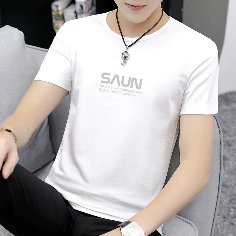 Summer short-sleeved T-shirt men's ice silk modal tide brand personality round neck loose large size trend Korean version of the slim T-shirt