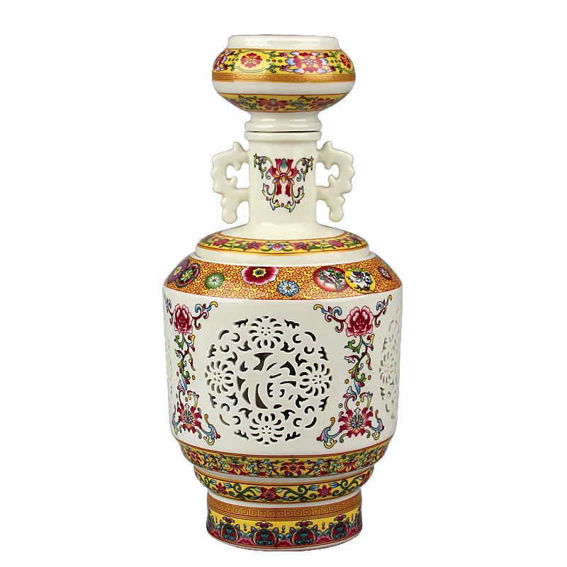 Jingdezhen ceramic bottle 1 catty 2 jins of three jin of 5 jins of hollow - out decorative jars household seal wine pot liquor