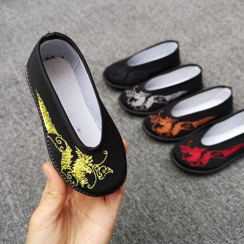 Boy's ancient clothes performance shoes Old Beijing Dance Shoe Round mouth Old man shoes Chinese style Longgrain embroidery Han suit shoes National Wind-Taobao