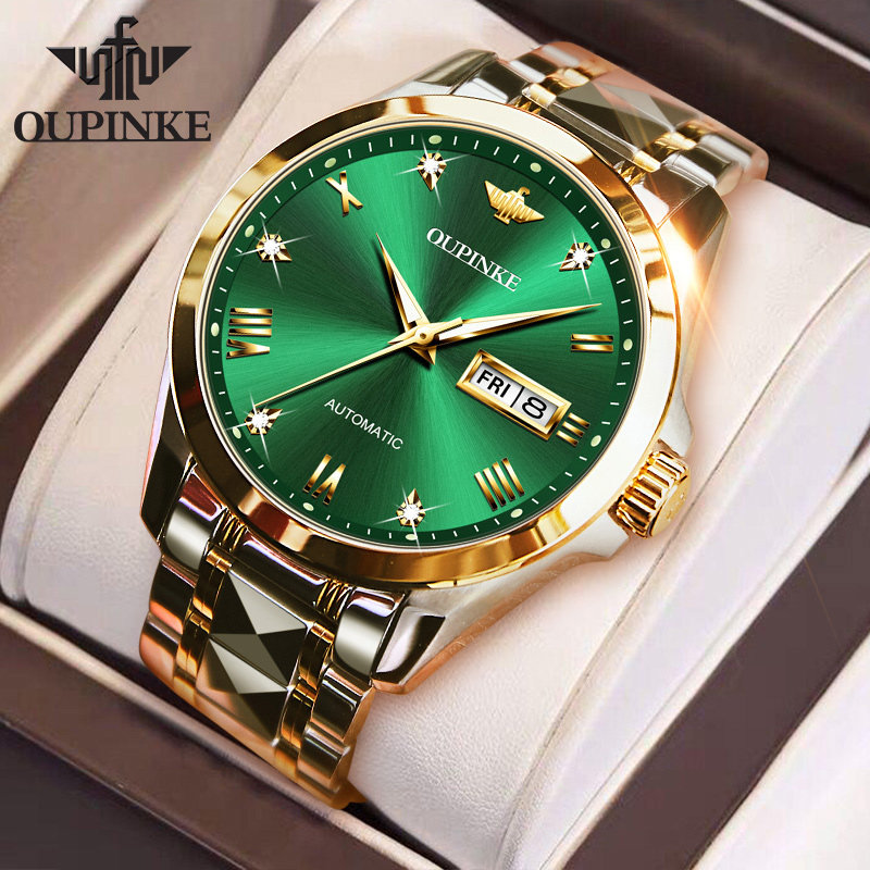 Imported movement Swiss new men's watch mechanical watch automatic green water ghost double calendar brand famous watch ten