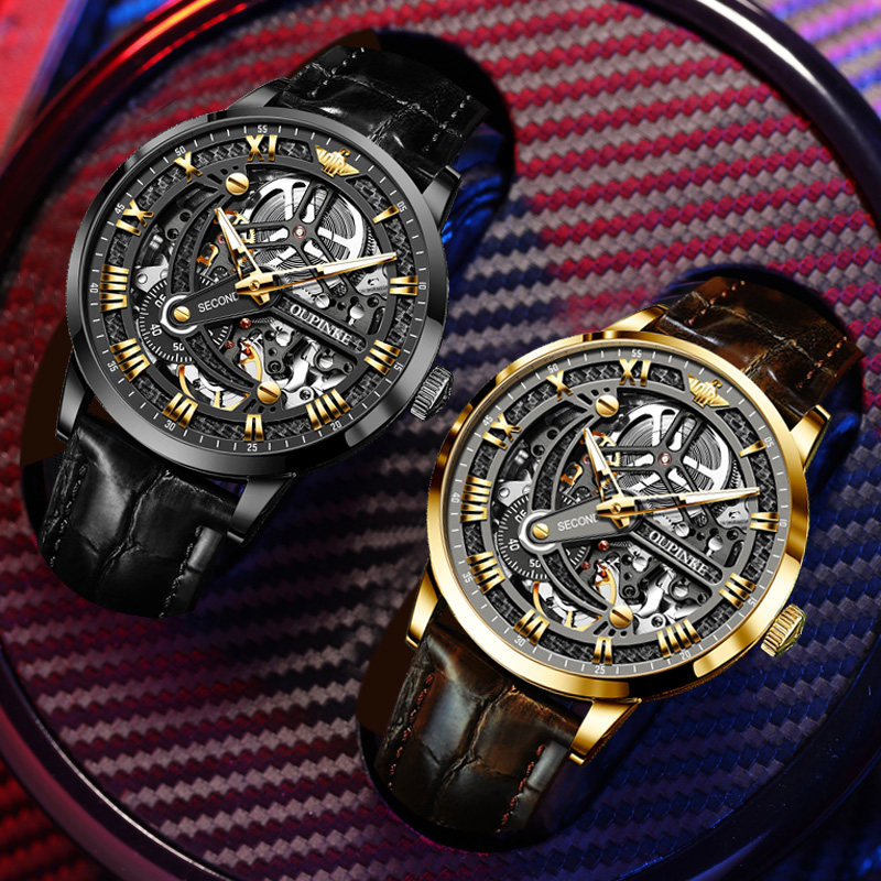 Swiss 2022 new men's watch mechanical watch automatic full hollow leather strap waterproof brand name watch ten