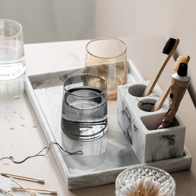 Nordic style marble electric toothbrush rack toilet cup suite bathroom incorporated cotton bar box tray combination