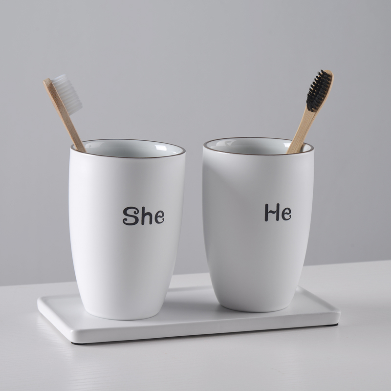 Minimalist frosted ceramic wash-mouthed cup lovers toothbrushing cup