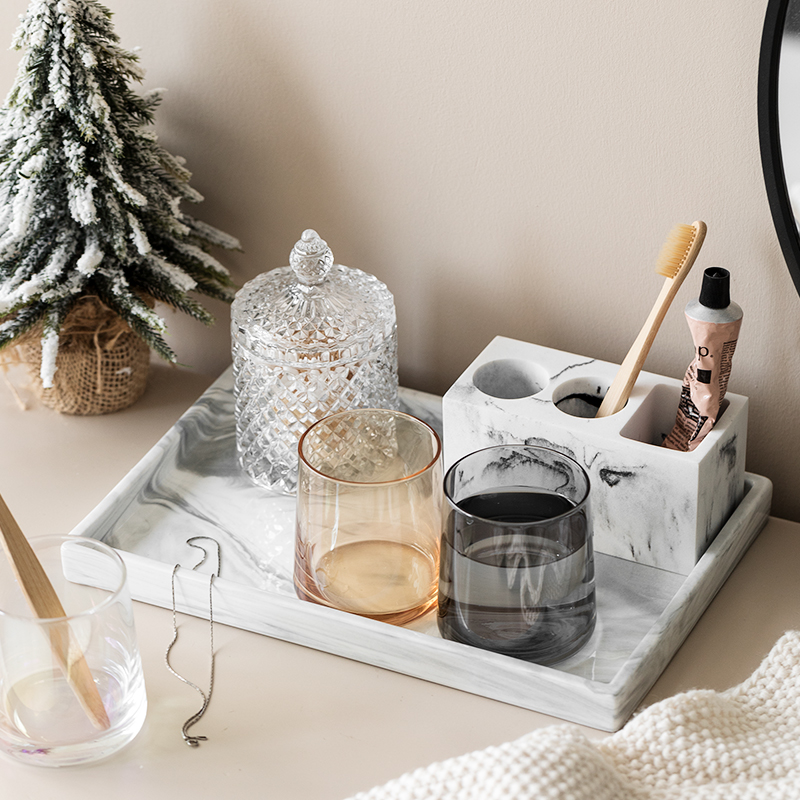 Nordic Marble Wash-Mouthed Cups Home Electric Toothbrushes Shelve Cotton Stick Box Nursery Light Lavish Containing Pendulum