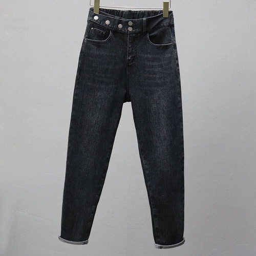 Джинсовые осенние джинсы, штаны, эластичные леггинсы, высокая талия, в корейском стиле, эластичная талия, свободный крой