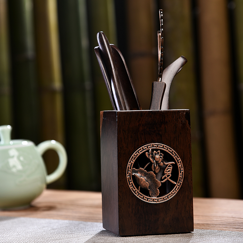 Tang Qian black sandalwood tea ceremony six gentlemen set tea tube tea clip tea spoon tea brush set tea art accessories tea tray ornaments