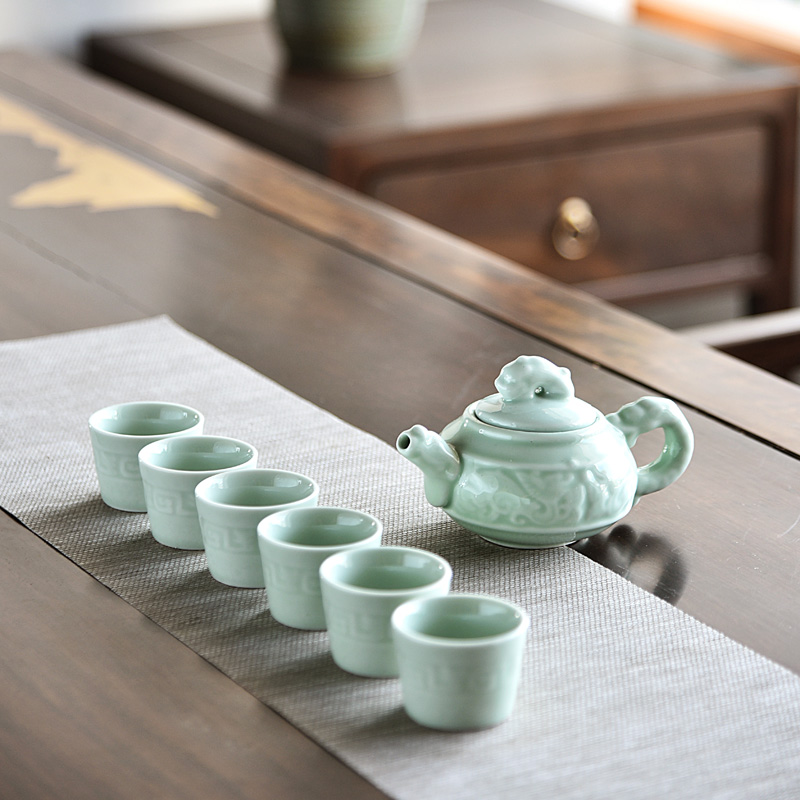 Tang Qian celadon tea set set family living room set simple ceramic kung fu tea set creative tea pot tea cup