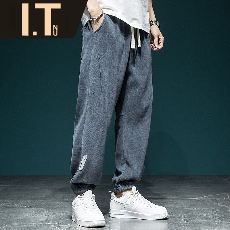 Hong Kong's high-end sense of high-end sense of chenille casual pants men's loose spring and autumn thickened trousers sports bundle feet health pants tide