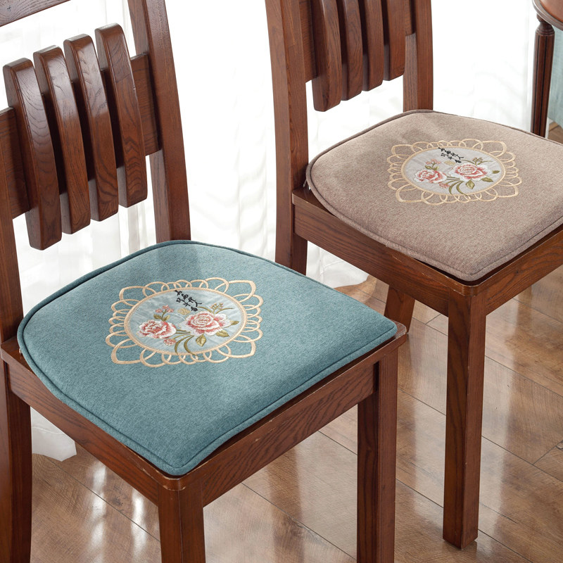 Embroidered solid wood dining chair cushion dining table chair cushion autumn and winter four seasons non-slip chair cushion custom chair cushion new Chinese style