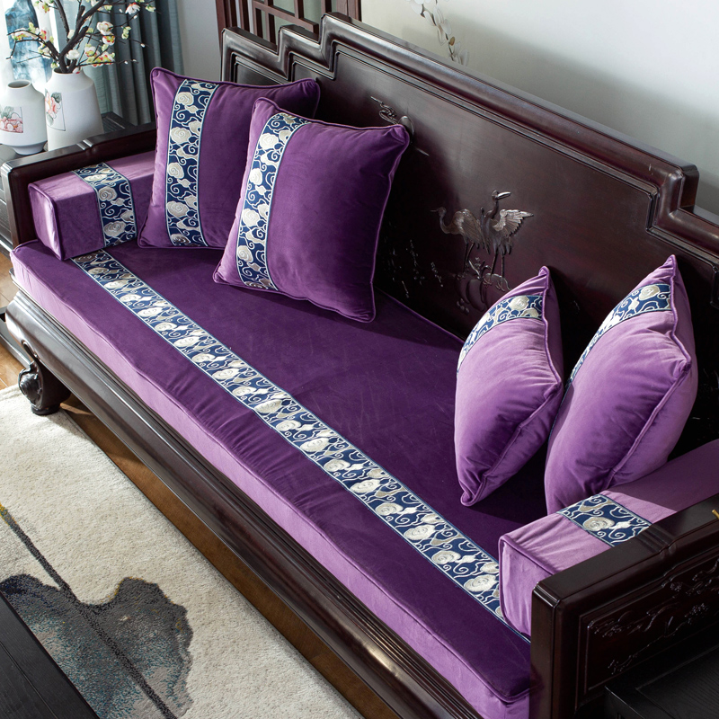 Mahogany sofa cushion plush Chinese solid wood furniture with backrest sofa cushion custom Luohan mattress cover winter