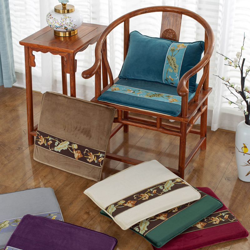 Mahogany chair cushion embroidery new Chinese style solid wood furniture chair cushion dining chair cushion household tea circle chair stool cushion