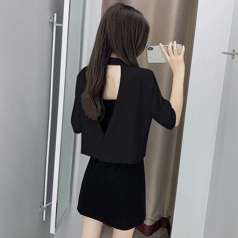 2022 Summer New Loose Short Sleeve Thin Western Suit Jacket Woman Hollowed-out Design Sensation Small crowdskirt Skirt Suit