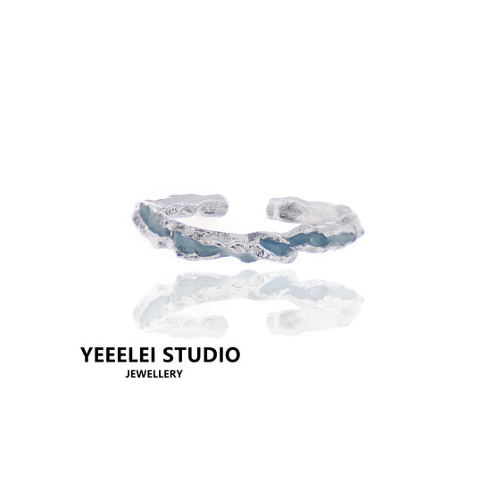 Yeeelei/Original Niche Design Ring, a Light Blue Open-Ended Index Finger Ring, Basic Style 925 Silver Ring