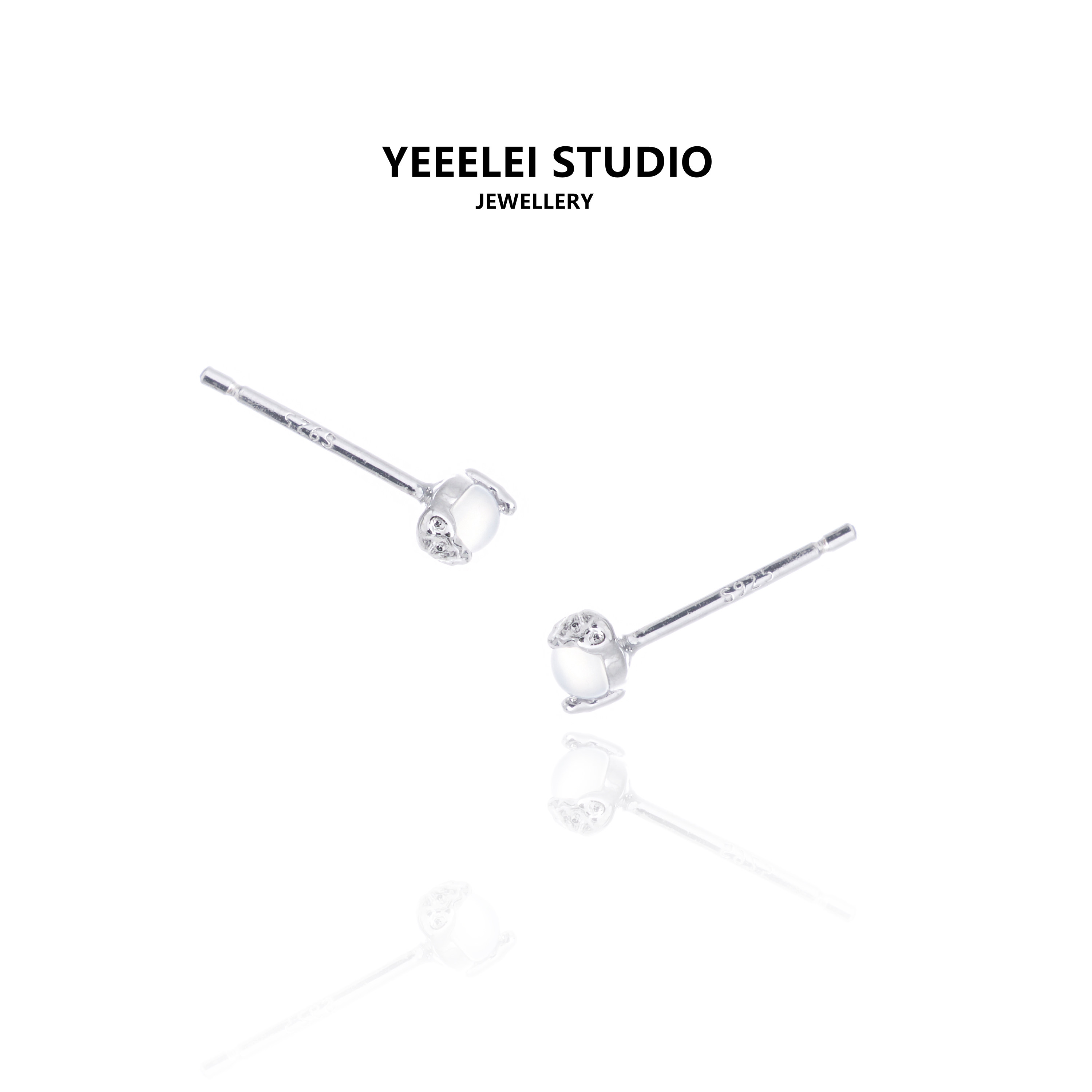 纯银养耳YEEELEI原创基础款白玛瑙耳针清冷感耳饰小众精致设计感