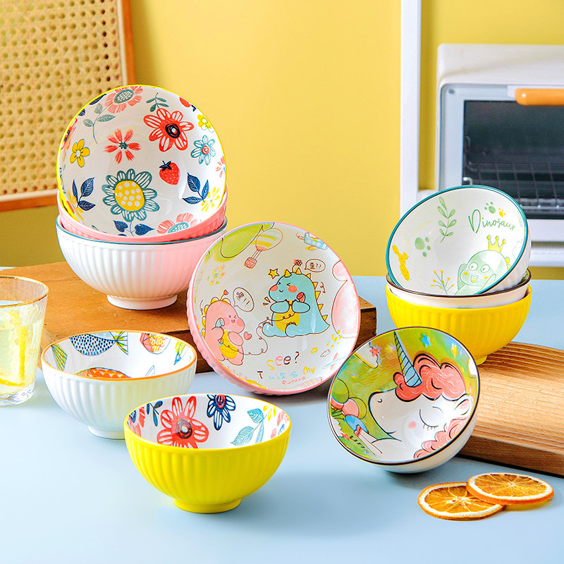 Ceramic bowl home 2021 new eating bowl single noodle bowl large children's cute girl heart instant noodle tableware