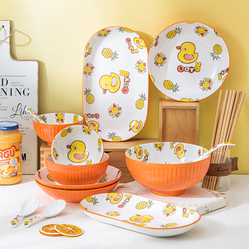 Bowl Dish Suit Home 2021 New Cutlery Large Soup Bowl ceramic Dining Bowl with Foam Noodles Bowl Tray Chopsticks Spoon Dish