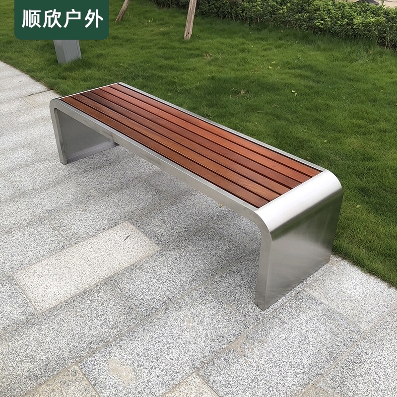 Simple solid wood stainless steel park chair outdoor modern plastic wood anticorrosive wood iron bench outdoor leisure chair