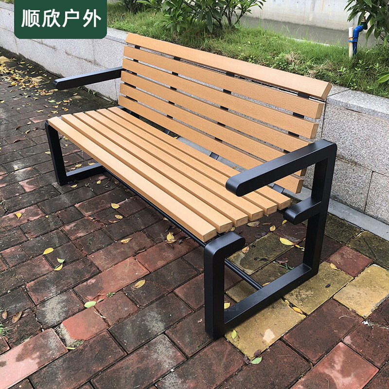 Black park chair outdoor backrest bench preservative wood stool solid wood wrought iron plastic wood row chair waiting leisure chair