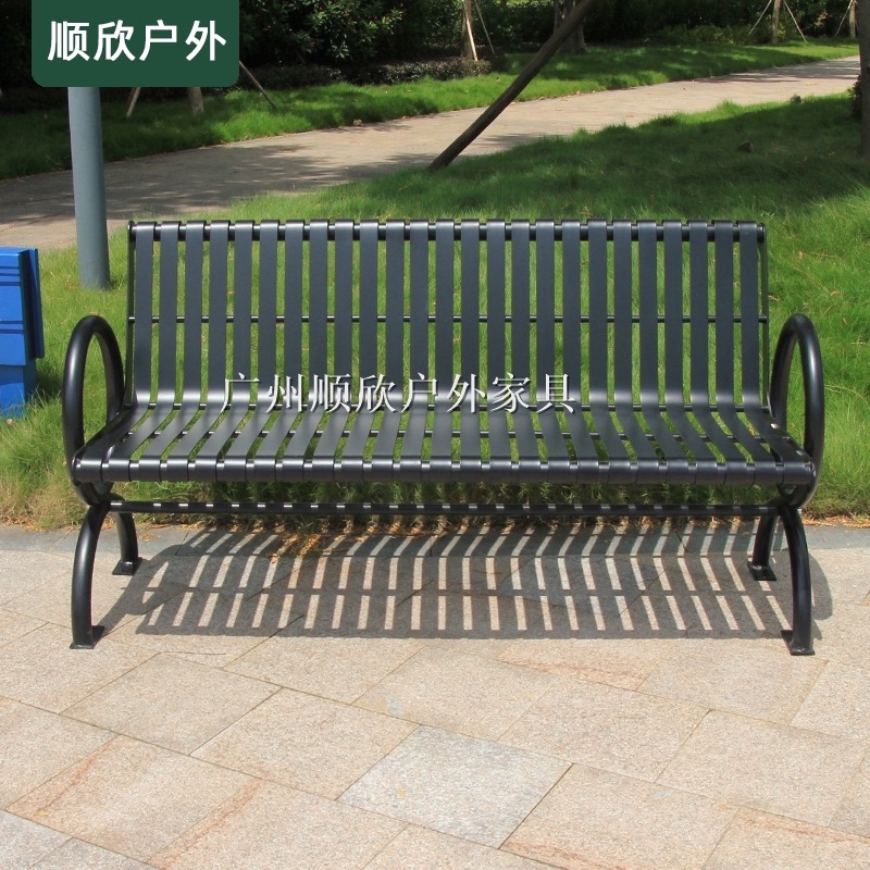 Black metal wrought iron park bench outdoor bench leisure seat community square outdoor chair garden bench