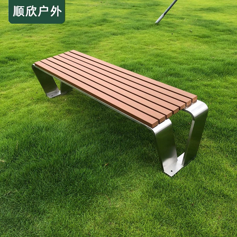 WPC stainless steel park chair Outdoor bench Square courtyard community seat Anti-corrosion wood leisure dark coffee stool