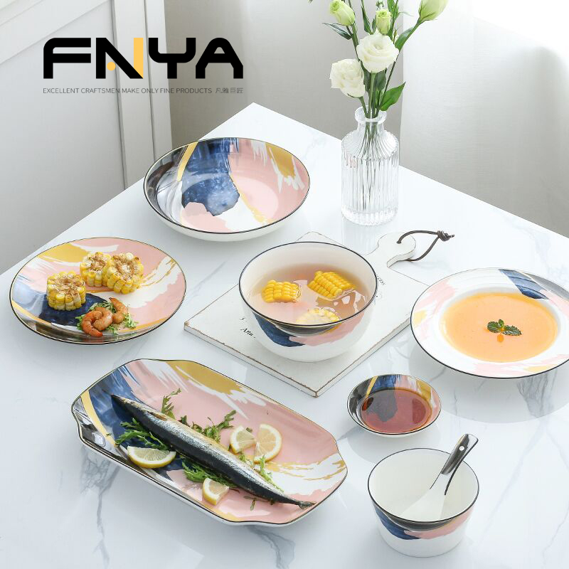 Combination dishes suit household ceramics Nordic one ins web celebrity dinner eat 2 sweethearts bowl chopsticks plate