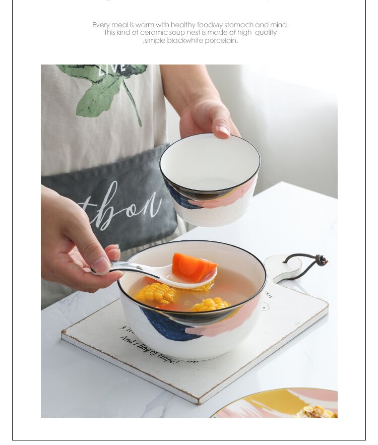 Combination dishes suit household ceramics Nordic one ins web celebrity dinner eat 2 sweethearts bowl chopsticks plate