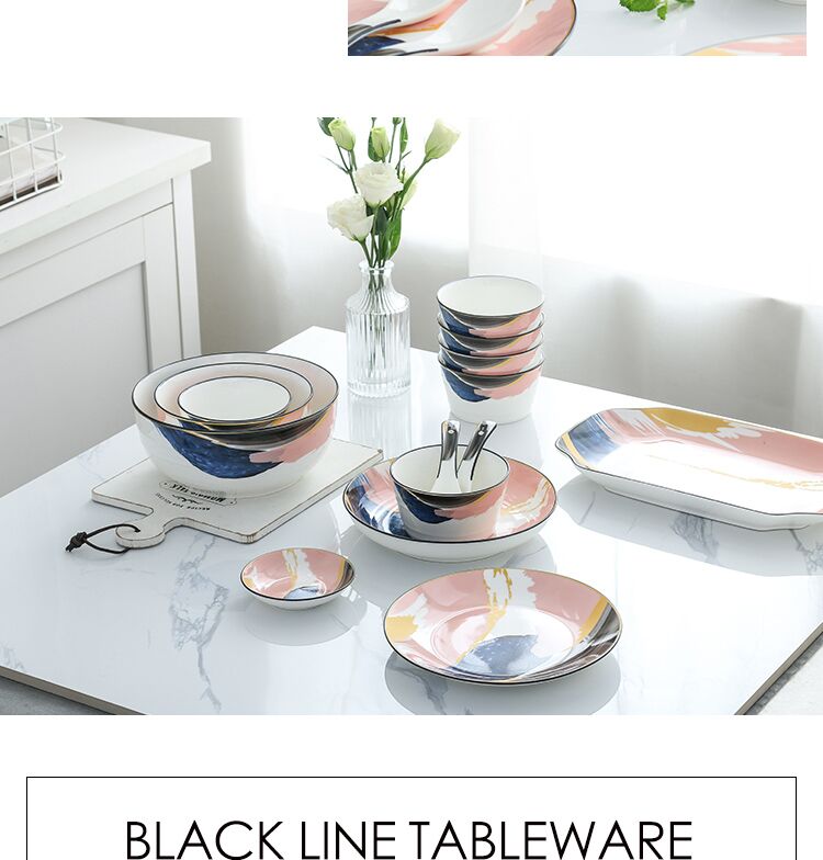 Combination dishes suit household ceramics Nordic one ins web celebrity dinner eat 2 sweethearts bowl chopsticks plate