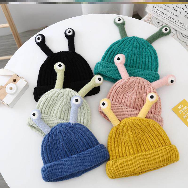 Antenna hat baby autumn and winter thickening insect eyes baby knitted cartoon hat boys and girls cute wool hat