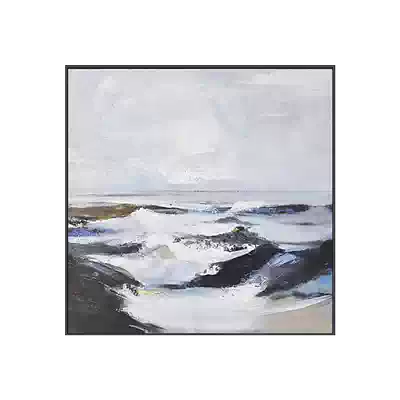 Living room decoration painting seaside hand-painted oil painting waves Blue Gray murals Nordic porch hanging painting study dining room oil painting