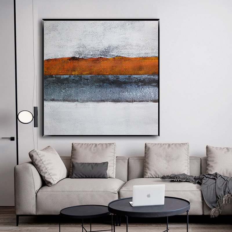 Hand painted orange oil painting minimalist modern abstract painting square Xuanguan painting Living room sofa Mural Dining Room Bedside Painting