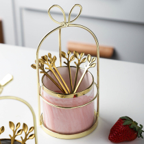 Nordic style light luxury fruit fork ceramic storage tank stainless steel creative fashion household dessert fork spoon