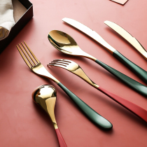 Light luxury gilt stainless steel Western steak knife and fork spoon set main meal spoon home Net Red Western tableware set