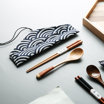 Hesheng Japanese wooden spoon chopsticks one person food single portable student tableware chopsticks spoon set