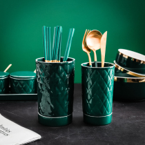 Nordic ceramic chopsticks tube household drain chopsticks basket creative knife and fork spoon storage box kitchen chopsticks cage