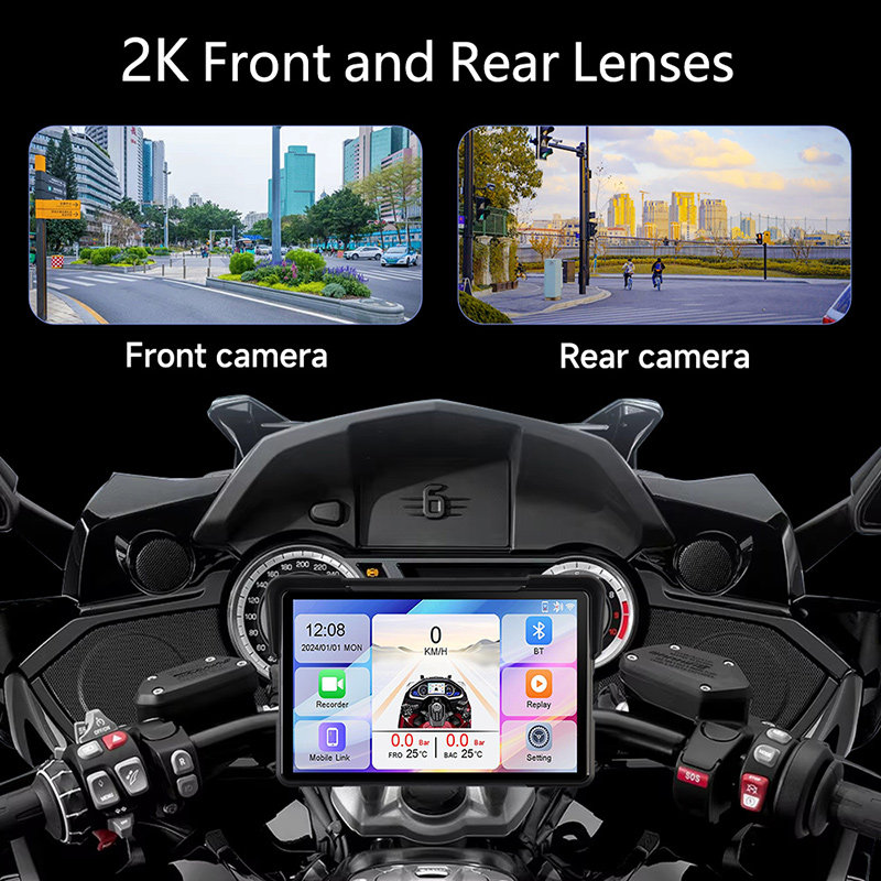 Overseas Version of Motorcycle Driving Recorder, Smart Car Camera with Front and Rear Lenses, 2K Electric Vehicle Riding Navigator, Dedicated for Electric Vehicles