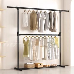 Clothes Rack, Coat Rack, Floor-Standing, Household, Bedroom, Mobile, Black, Balcony, Clothes, Simple, Dormitory, Hanging Rack, Freestanding